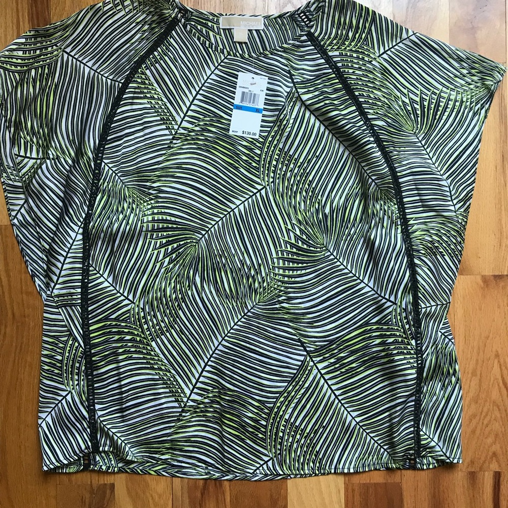 NWT Michael Kors Palm Print Silky Top